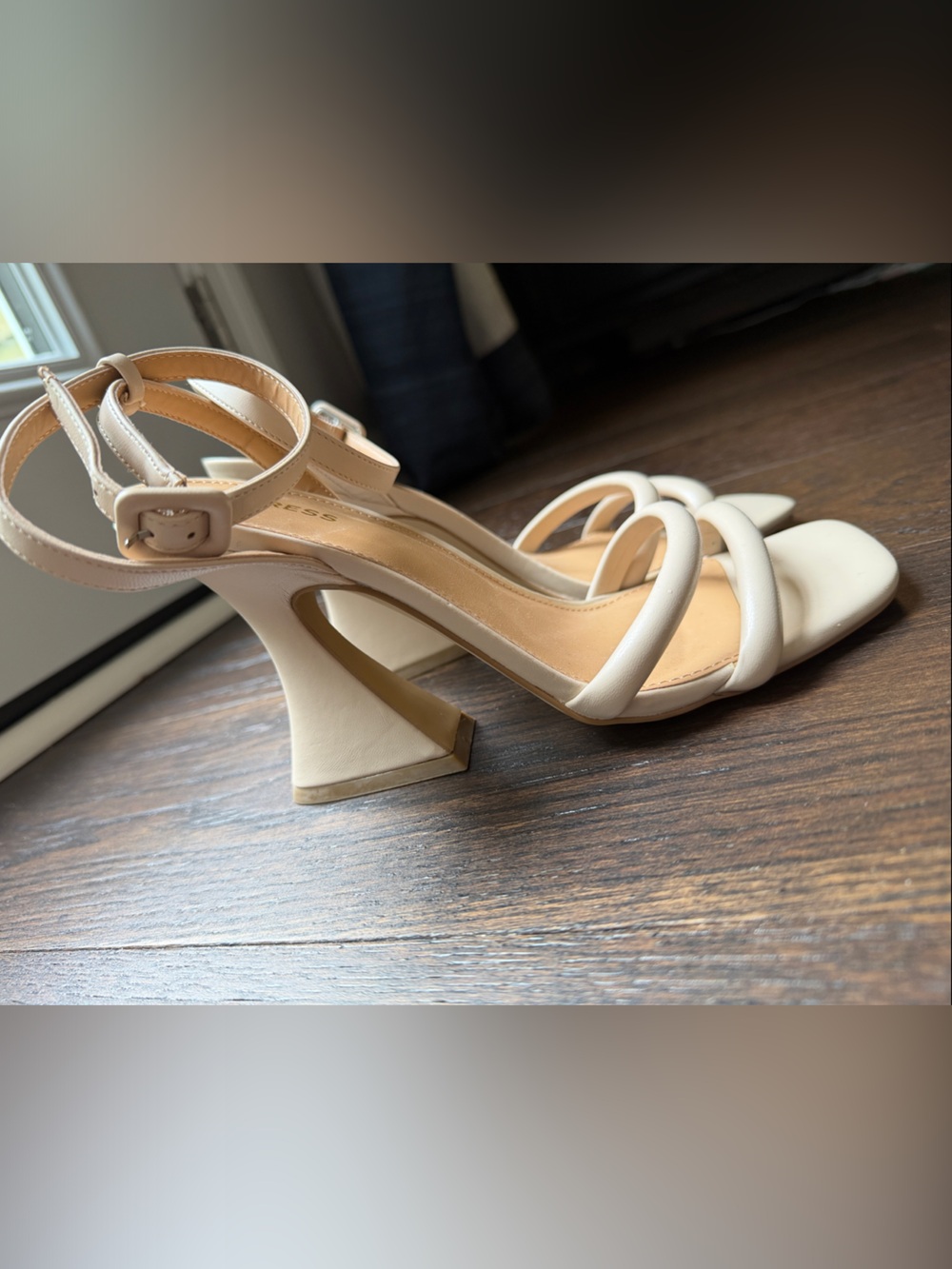 Express Cream Strappy Block Heel Sandals 6.5